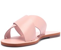Rasteira Tiras Cruzadas Couro Rosa Blush