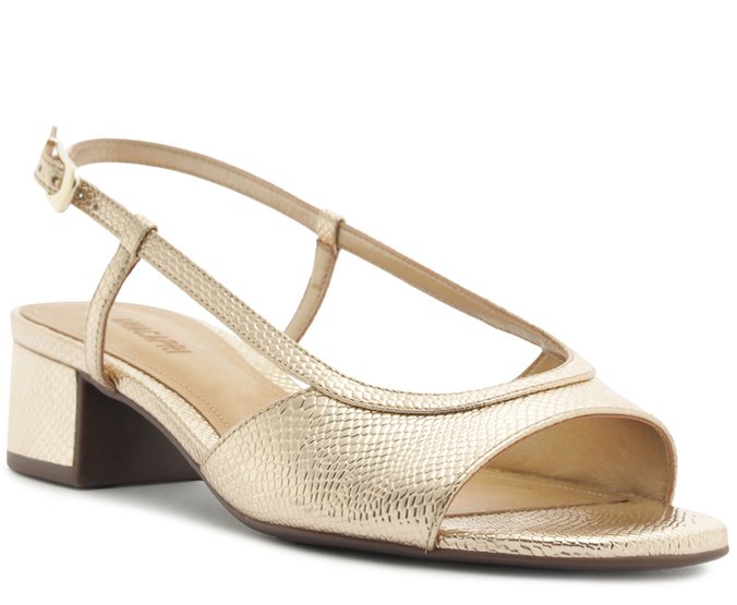 Sandália Peep Toe Salto Bloco Dourada