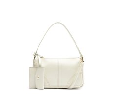 Bolsa Tiracolo Baguete Média Costura Ornamental Branca