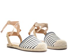 Sandália Espadrille Amarração Natural Branca e Azul