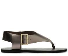 Rasteira Slim Fivela Couro Prateada