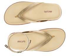 Chinelo Papete Couro com Tornozeleira Dourada