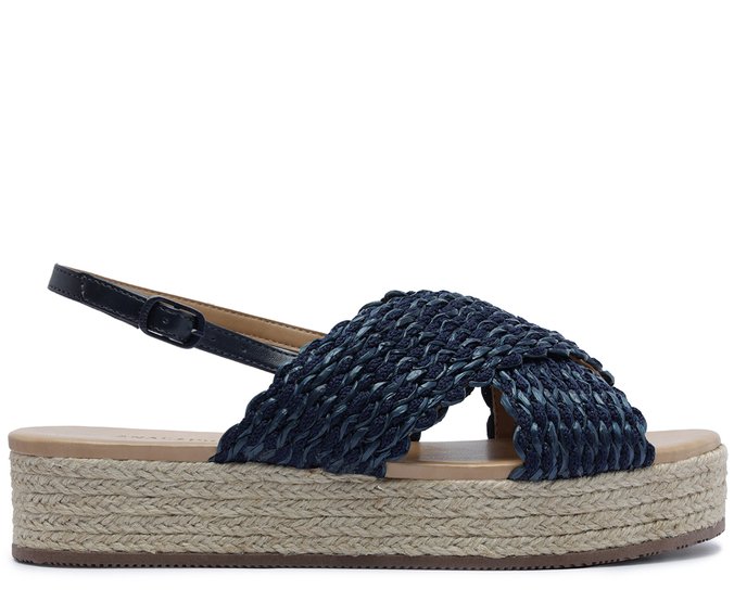 Sandália Plataforma Tiras Cruzadas Naturais Azul