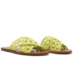 Rasteira Tiras Cruzadas Palha Verde Lemon