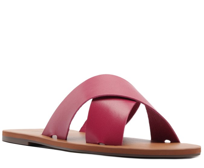 Rasteira Tiras Cruzadas Couro Rosa