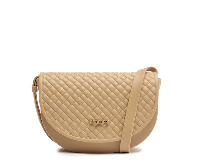 Bolsa Tiracolo Pequena Entrelaçada Bege