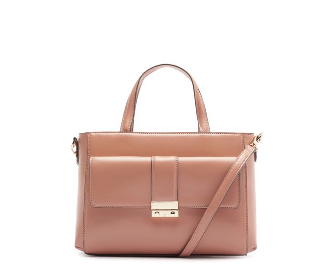Bolsa Tote Bolso Fechamento Metal Bege