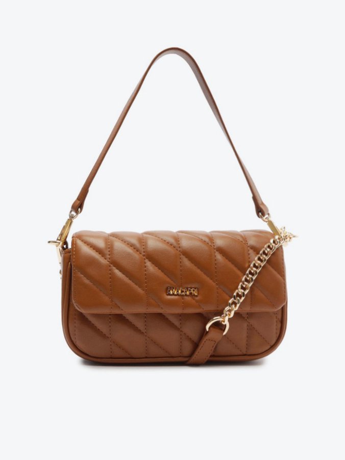 Bolsa Tiracolo Média Matelassê Triangular Marrom