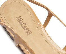 Sapatilha Slingback Bico Quadrado Tiras Verniz Bege