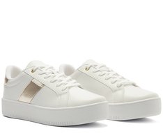 Tênis Sola Alta Listra Lateral Branco E Dourado
