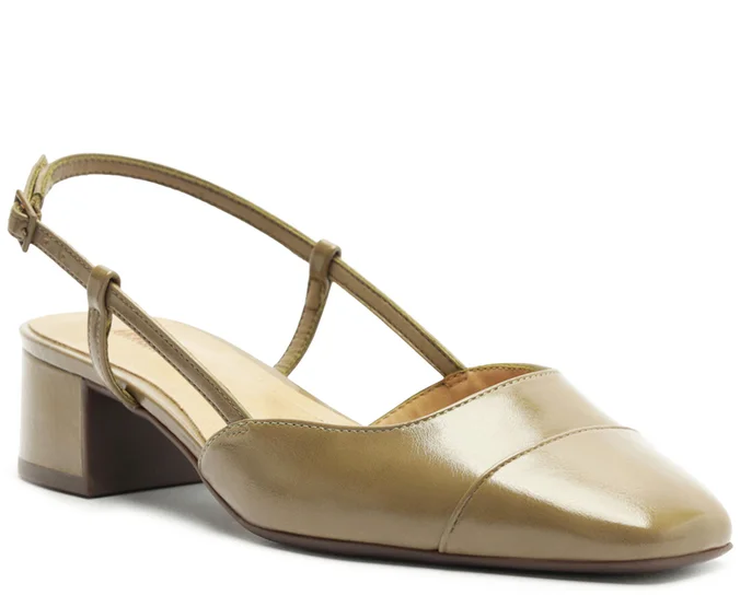 Sapatilha Slingback Salto Bloco Ponta Verde