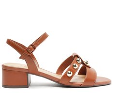 Sandália Maxi Tachas Salto Bloco Marrom