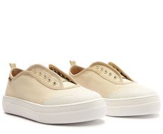 Tênis Slip On Elástico Sola Alta Bege