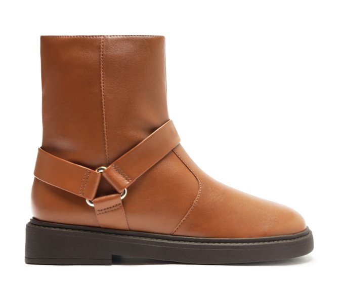Bota Cano Curto Bold Triângulo Metálico Marrom