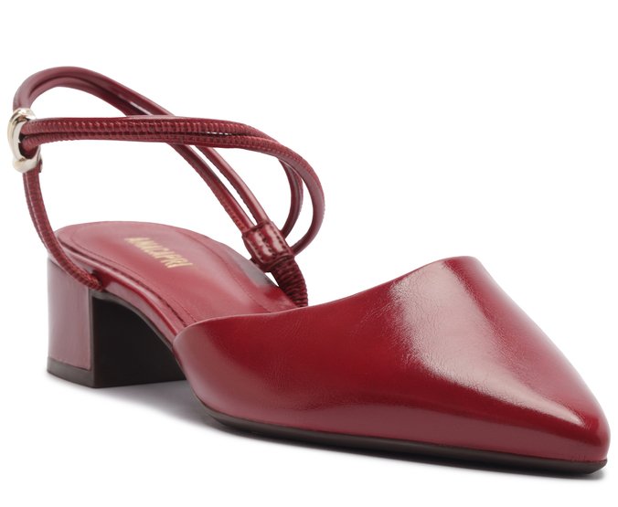 Scarpin Slingback Tiras Finas Detalhe Metal Vermelho