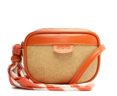 Bolsa Tiracolo Média Raffia Com Lenço Laranja