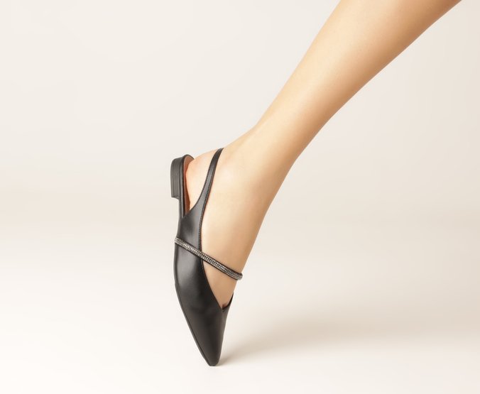 Sapatilha Slingback Tira Glam Preta