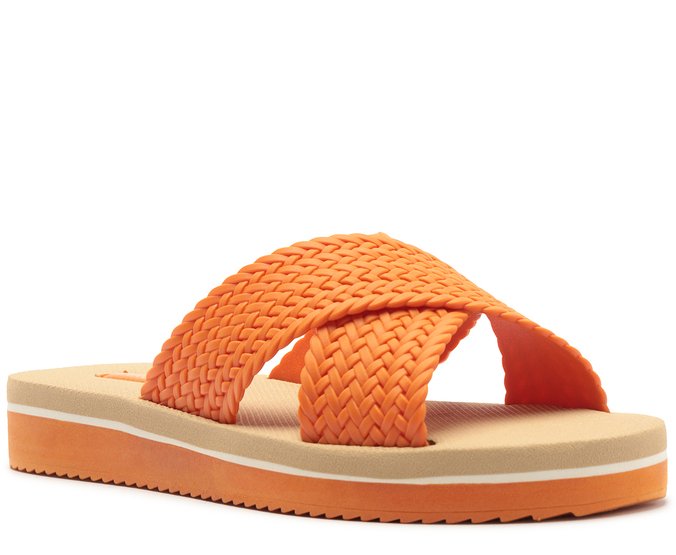 Papete Tiras Cruzadas Injetada Tressê Laranja