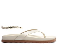Chinelo Papete Couro com Tornozeleira Branca