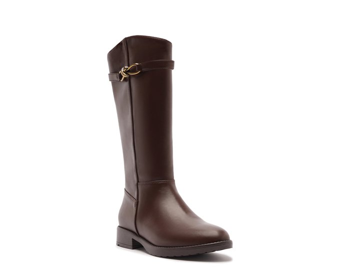 Bota Cano Alto Detalhe Metal Orgânico Marrom