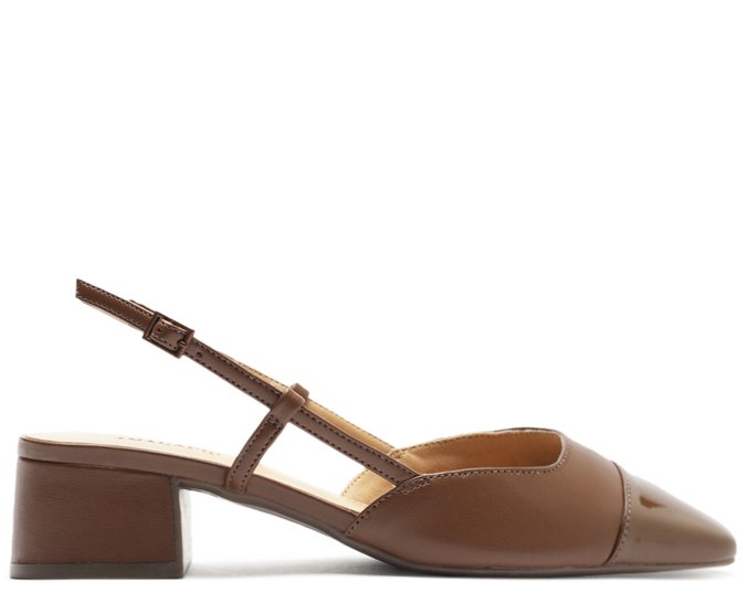 Na.e ナエ　パンプス　Urban Slingback Flats_Brown Scarpin Slingback Salto Bloco Ponta Verniz Marrom | Anacapri