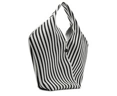 Bolsa Shopping Grande Knit Listrado Preto e Branco