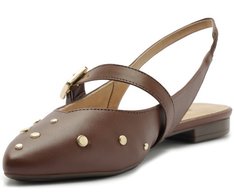 Sapatilha Slingback Bico Fino Tachas Marrom