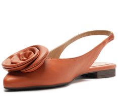 Sapatilha Slingback Bico Fino Flor Laranja Damasco