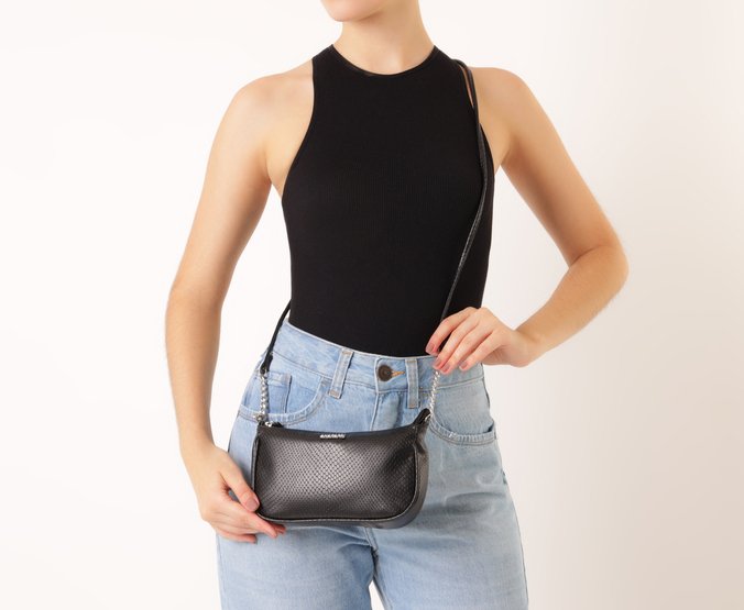Bolsa Tiracolo Média Snake Preta