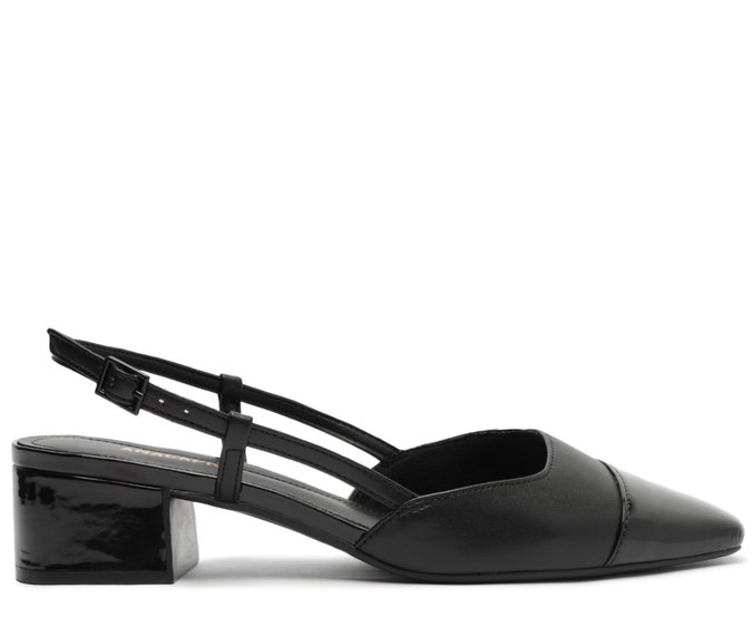 Sapatilha Slingback Salto Bloco Ponta Verniz Preta Anacapri