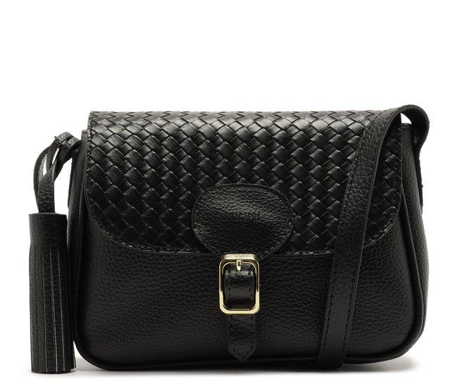 Bolsa Tiracolo Detalhe Tassel e Tampa Preta