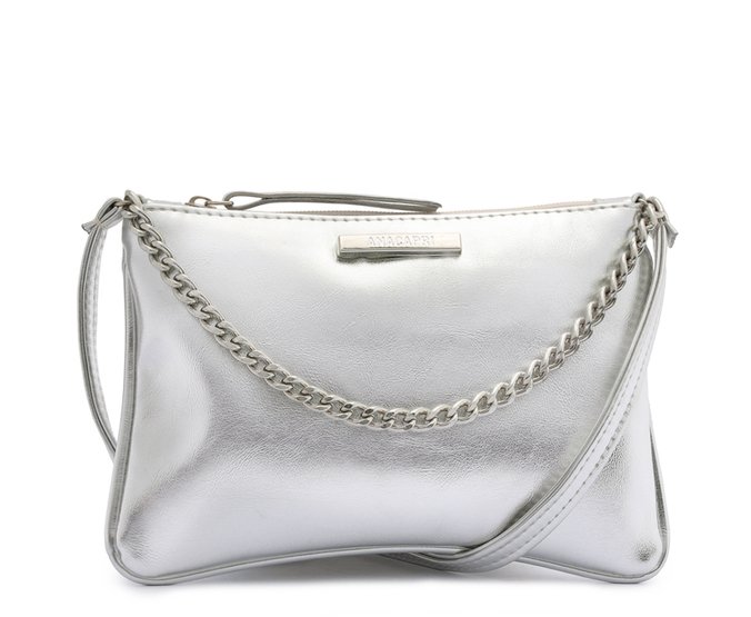 Bolsa Tiracolo Média Corrente Prateada