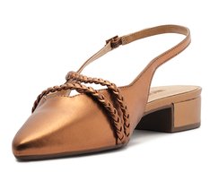 Sapatilha Slingback Salto Bloco Tranças Bronze