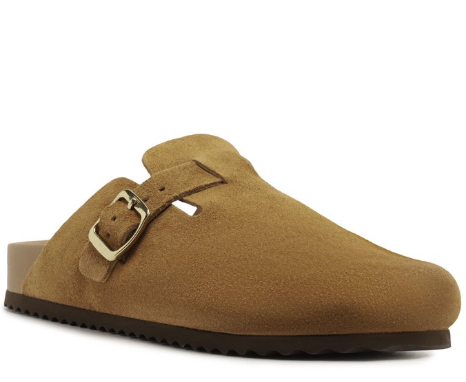 Mule Clog Acamurçada Couro Marrom