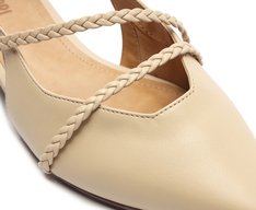 Sapatilha Slingback Salto Bloco Tranças Bege