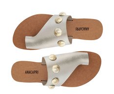 Rasteira Maxi Tachas Couro Prata