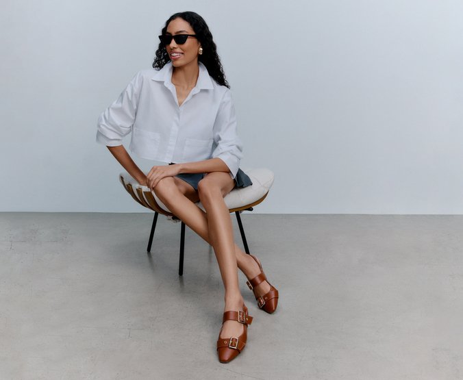 Sapatilha Slingback Tiras Fivela Marrom