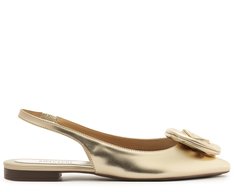 Sapatilha Slingback Bico Fino Flor Dourada