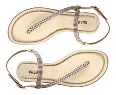 Rasteira Brilhosa Tira Curva Dourada