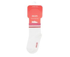 Meia De Algodão Cano Média Listras Branca E Rosa