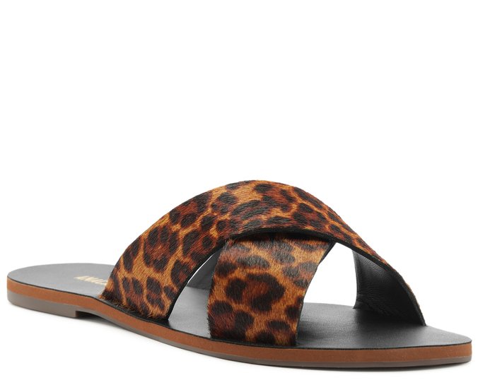 Rasteira Tiras Cruzadas Couro Animal Print