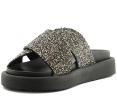 Papete Tiras Cruzadas Glitter Preta