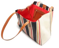 Bolsa Shopping Grande Lona Tricolor Azul e Vermelho