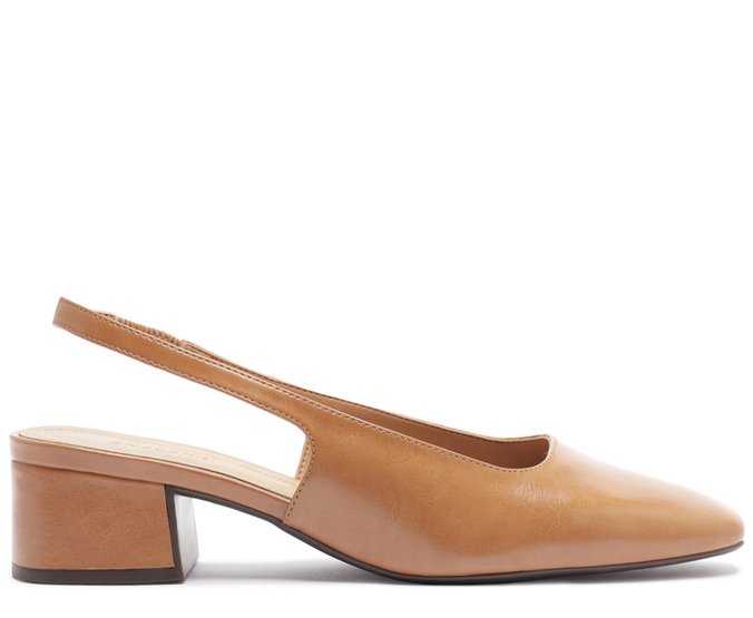 Sapatilha Salto Bloco Slingback Ponta Quadrada Bege