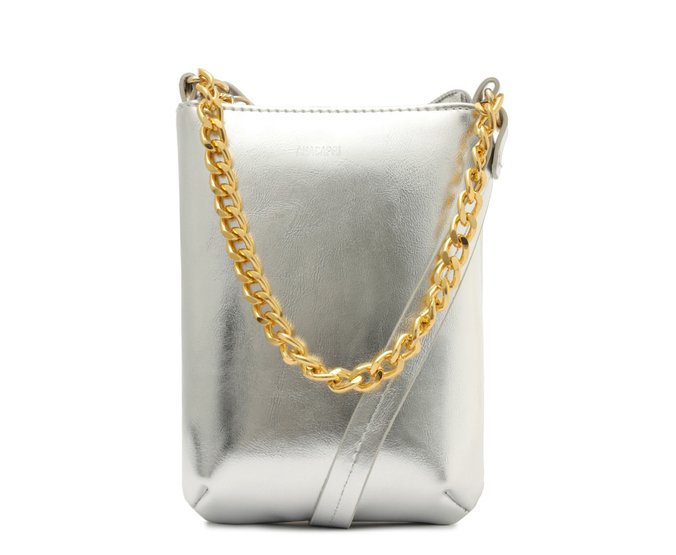 Bolsa Tiracolo Pequena Estilosa Corrente Prateada