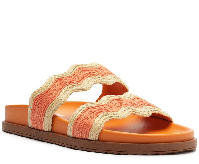 Sandália Papete Tira Onda Palha Laranja