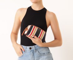 Necessaire Pequena Lona Tricolor Azul e Vermelho