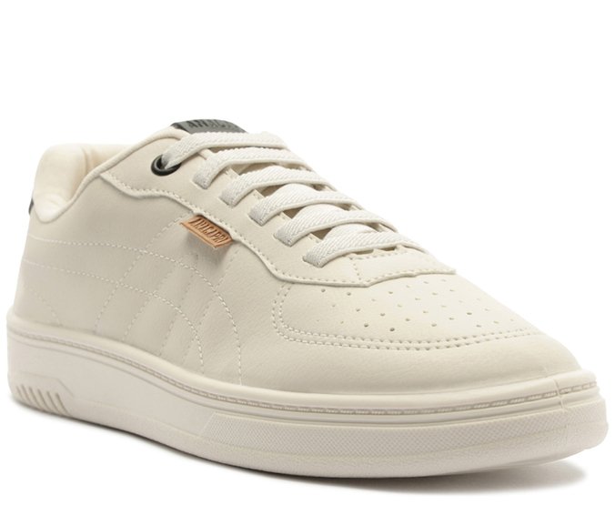 Tênis Casual Pespontos Branco Off e Preto