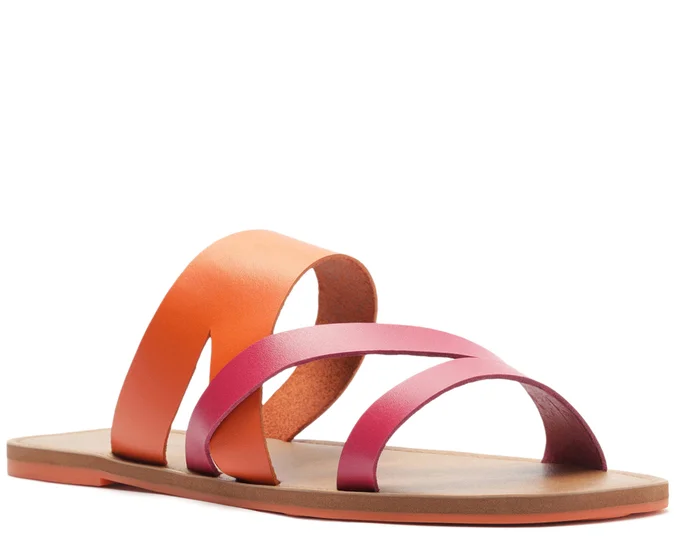 Rasteira Tiras Largas Laranja e Rosa