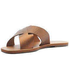 Rasteira Tiras Cruzadas Metal Couro Bronze